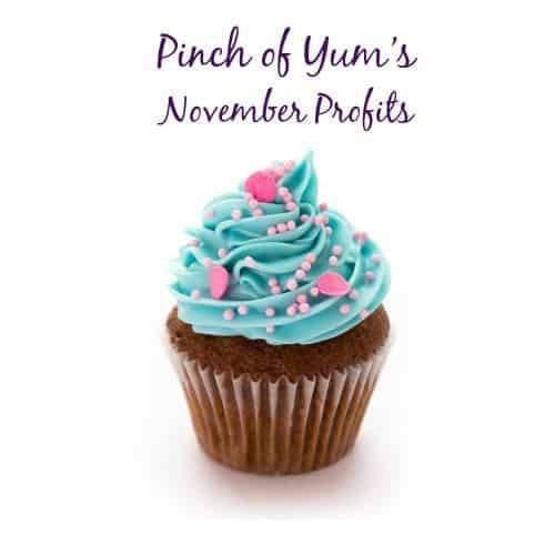 Pinch of Yum's November Profits with a cupcake.