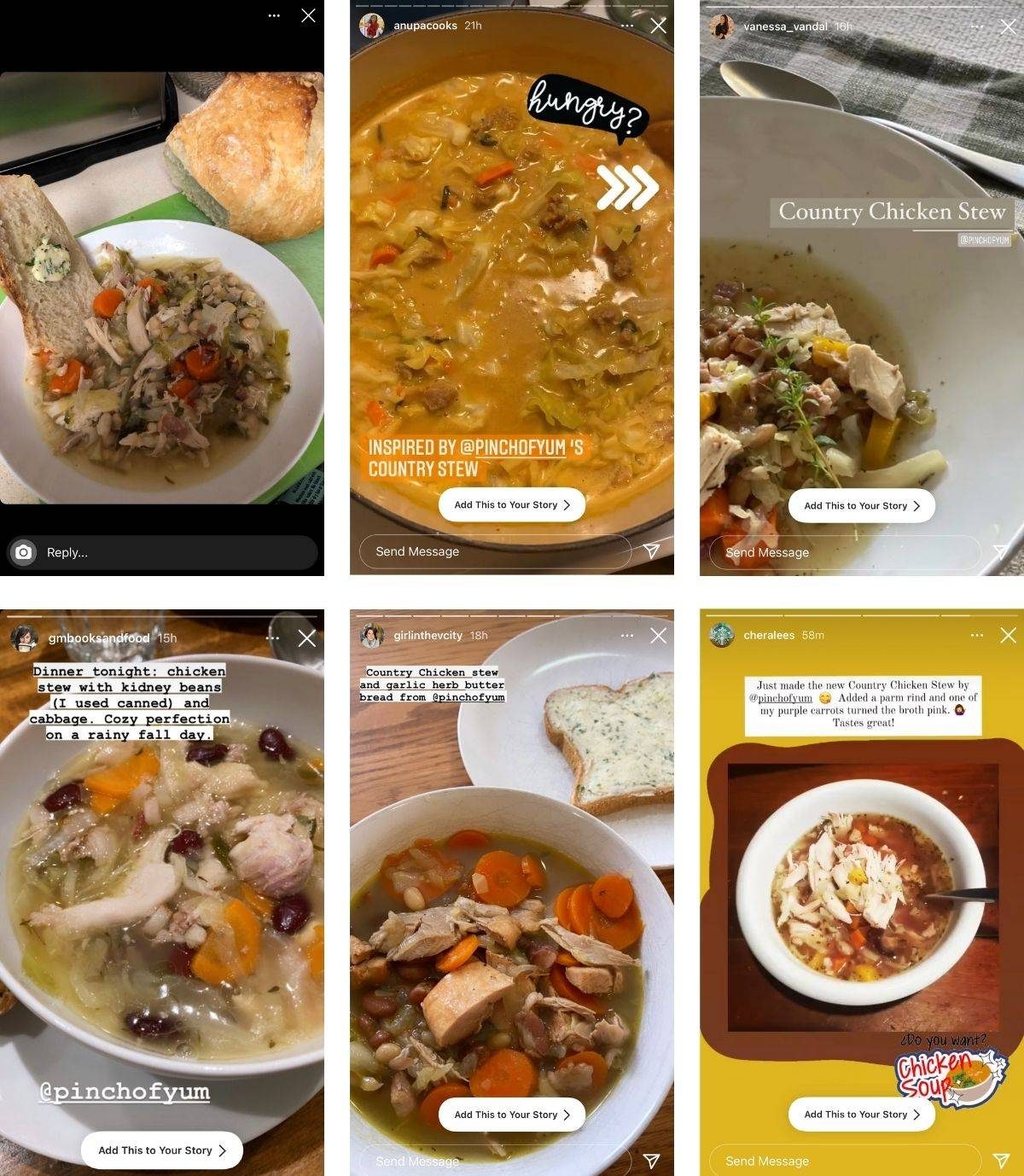 Instagram screenshots of the Country Chicken Stew recipe.