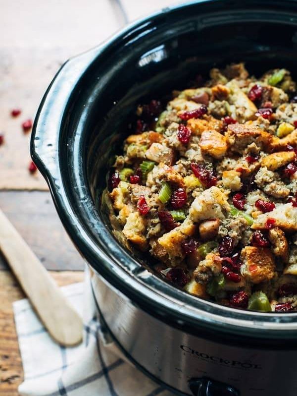 Slow Cooker Pear and Sausage Stuffing